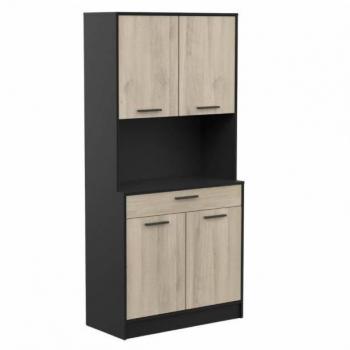 Armario Buffet Napoli Auxiliar para Cocina en Color Roble y Negro, 84x177x40 cm, con Puertas Abatibles