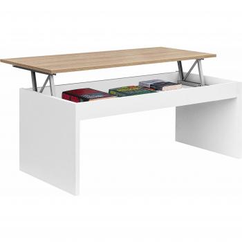 Habitdesign 0F1638BO - Mesa de Centro elevable Modelo Zenit, mesita Mueble Salon Comedor Acabado en Roble Canadian - Blanco Brillo, Medidas: 102 cm