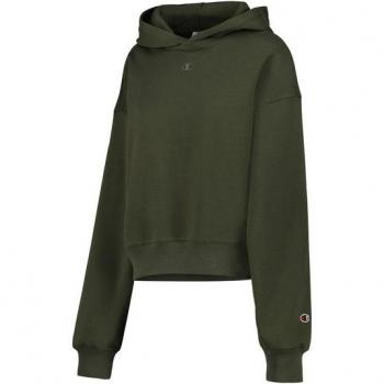 Sudadera con capucha de felpa Champion, logo C tono sobre tono, color verde, fit regular, talla XL para mujer