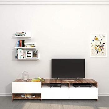 Homemania Mobile Porta Mueble TV Campbell con Estantes y Puertas, Aglomerado Melamínico, Blanco, Madera, 180 x 28.4 x 40 cm