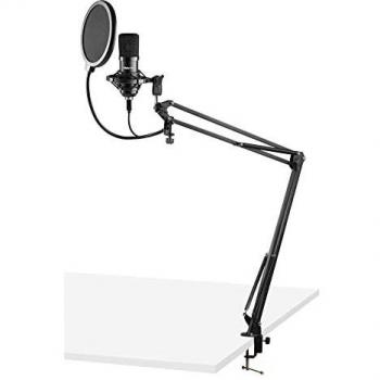 VONYX CMS300B - Estudio Set - Micrófono de condensador USB con brazo articulado y con filtro antipop, ideal grabación de voz, color negro
