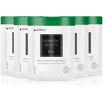 FermentBeauty Brightening Face Sheet Mask Set with Fermented Rice and Hyaluronic Acid - 5 Pack
