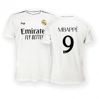 Camiseta de Manga Corta Junior Primera Equipación Real Madrid 24/25 Mbappé, Replica con Licencia Oficial, Niños 12 Años