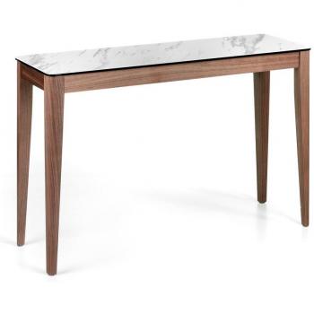 Consola ANGEL CERDÁ 3082C tapa porcelánico calacatta, Nogal | Blanco, Chapa Nogal | Mármol Porcelánico, dimensiones 120 x 39 x 75 cm