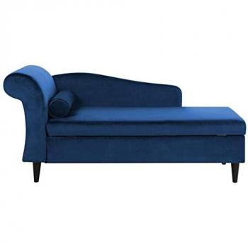 Chaise Longue de Terciopelo Azul Oscuro con Almacenamiento Lado Izquierdo Luiro