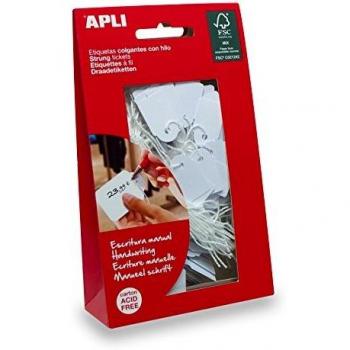 APLI 7013 - Pack de 100 etiquetas colgantes, 36 x 53 mm, color blanco