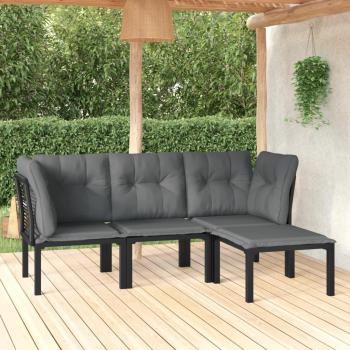 4-Piece Black and Grey Poly Rattan Garden Lounge Set