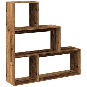 Librería divisora 3 niveles madera envejecida 123x29x123 cm