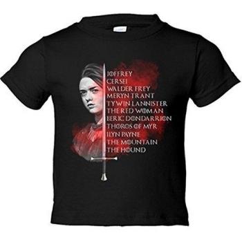 Camiseta niño Game Of Thrones Juego de Tronos lista de Arya Stark - Negro, 12-14 años