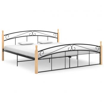 Cama de metal y madera maciza de roble 180x200 cm color negro