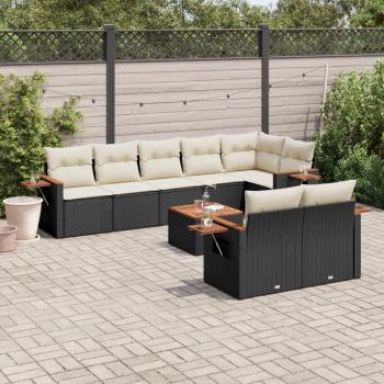 9-Piece Black Poly Rattan Garden Sofa Set with Cushions