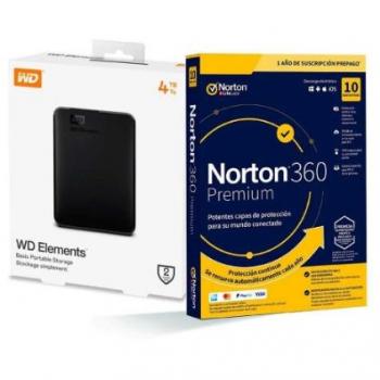 HDD externo 2,5 4TB USB 3.0 WD Elements con Norton 360 Pack