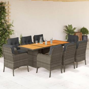 9-Piece Grey Poly Rattan Garden Dining Set with Cushions