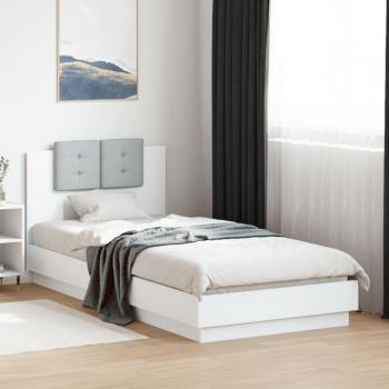 Cama con cabecero redondo y luces LED blancas 90x200 cm