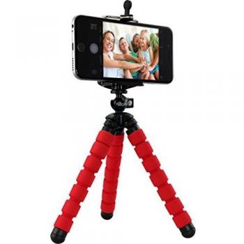 Rollei Selfie Mini Tripod - Minitrípode con Cabezal esférico giratorio 360°, adaptador para smartphone - Con pies de goma antideslizantes - Rojo