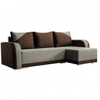 Sofá rinconero Boulder 102, marrón, con función de descanso y caja de ropa de cama, dimensiones 238 x 85 x 140 cm