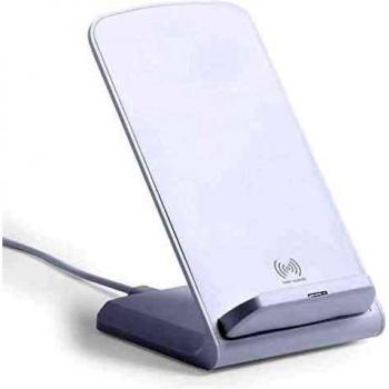 MKTOSASA - Cargador Inalámbrico Qi Rápido 10W en Elegante Acabado Blanco. Función Soporte para Smartphones e Indicador Luminoso. Compatible con Smartphones con Carga Inalámbrica Qi - 7x10.9x8.5