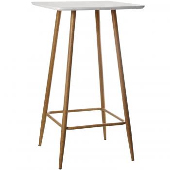 SuskaRegalos-Mesa Bar Madera Tablero Blanco C/patas Metal Acabado Madera _60x60x102cm.