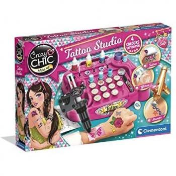 Clementoni- Tattoo Studio, Juego de Tatuajes Totalmente Seguro, con Purpurina Glitter, a Partir de 6 años