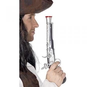 Smiffy's-5296 Revólver de Pirata, 30cm / 12in, idéntico al Objeto Real, Color Plata, No es Applicable