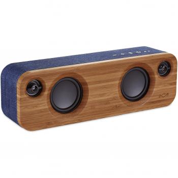 House of Marley Get Together Mini Portable Bluetooth Speaker - Made from Bamboo front and Recyclable Aluminum, 10 Hr Battery, 2.5 Inch Sub Woofers, Speakerphone - Denim