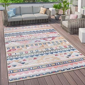 Alfombra de Exterior Étnica Geométrico Rayas, tamaño: 80x150 cm, color: Multicolor 3, diseño abstracto con motivo geométrico y rombo 3D