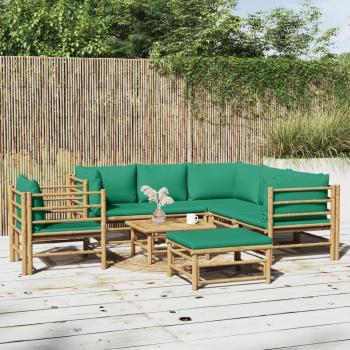 vidaXL 8-Piece Garden Lounge Set with Green Cushions and Bamboo Frame