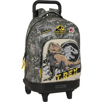 Mochila con Carro Compact Extraíble Safta Jurassic World Warning 22x33x45 cm Gris Grande