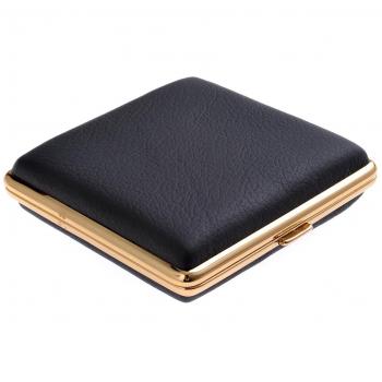 Pitillera de Acero Inoxidable, Elegante y discreta, Forrada en Cuero Negro, para 18 cigarros, 500