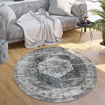 Alfombra Tejido Plano Moderna Oriental Marroquí Vintage Lavable Ø 160 cm Color Gris