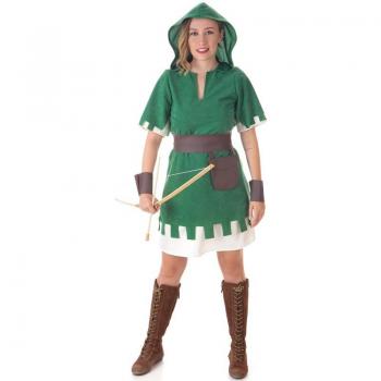 Disfraz de Arquera verde con capucha para mujer