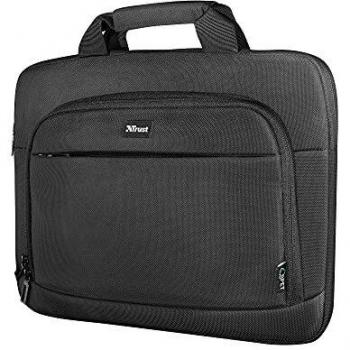 Trust Sydney Eco Bolsa de Plástico Reciclado para Portátil de hasta 14, Bolsillos para Accesorios, Maletín Sostenible y Ecológico para Viajes, Oficina, Trabajo, Universidad – Negro