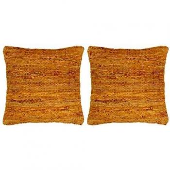 vidaXL 2X Cojines Decoración Cama Sofá Salón Silla Sillón Diseño Original Estilo Chindi Vintage Retro Funda Extraíble Cuero + Reverso Algodón Marrón