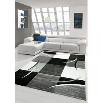 Traum Sala de Estar diseñador Alfombra Alfombra contemporánea alfombras de Pelo bajo con el patrón de Diamantes de Recorte de Contorno Gris Blanco Negro Größe 200 x 290 cm