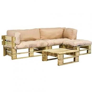 vidaXL 4X Sofás de Jardín de Palés con Cojines Arena Madera Verde Sillones Asientos