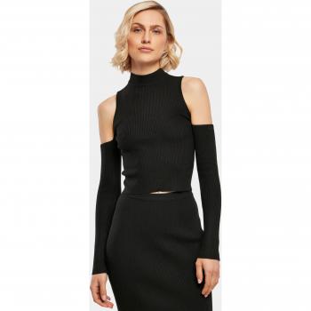 Urban Classics Women's Ribbed Knit Long Sleeve Cut-Out Pullover - Black