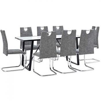 vidaXL Juego de Comedor 9 Piezas de Cuero Sintético Mobiliario Decoración Interior Casa Hogar Robusto Duradero Resistente Funcional Práctico Útil Gris