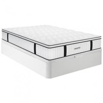 Conjunto 140 x 190 cm somier arcón blanco + colchón ignífugo de muelles ensacados y topper integrado de 28 cm - Delice de Dreamea Hotel