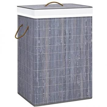 Cesta de lavandería de bambú gris de una sola sección, cesto portátil para colada, cesta plegable rectangular para salón y baño