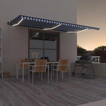 Toldo retráctil manual con luz LED azul y blanco 600x350 cm
