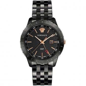 Versace Herren GMT Uhr mit schwarzem Edelstahlarmband, Größe: ONE SIZE