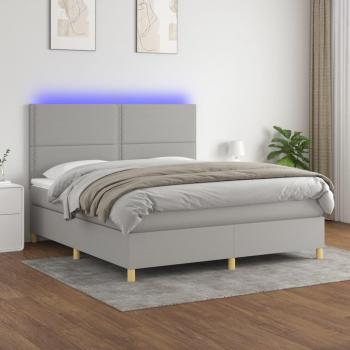 Colchón de cama box spring con muelles y luces LED en tela gris claro 180x200 cm