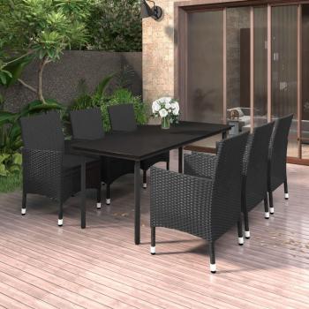 7-Piece Garden Dining Set with Cushions in Poly Rattan and Glass