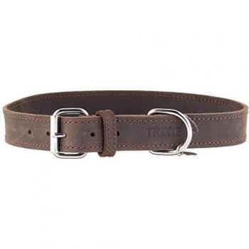 Collar de Cuero Engrasado Trixie Rustic para Perro, Tamaño L-XL (57-66 cm / 30 mm), Color Marrón Oscuro