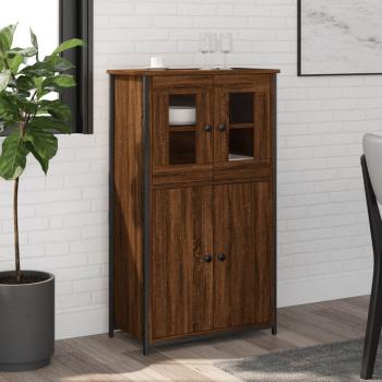 Aparador Alto de Madera Contrachapada en Roble Marrón 62x32x106,5 cm - Mueble de Almacenaje para Salón, Buffet y Armario Auxiliar