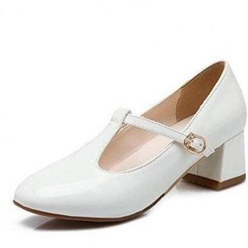 Lucksender - Merceditas de poliuretano para mujer, color Blanco, talla 35,5 EU