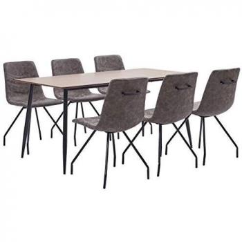 vidaXL Juego de Comedor 7 Piezas de Cuero Sintético Mobiliario Interior Casa Hogar Robusto Duradero Resistente Funcional Práctico Útil Marrón Oscuro