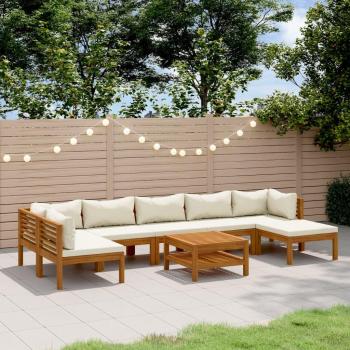 8-Piece Solid Acacia Wood Garden Lounge Set with Cream Cushions