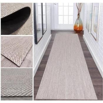 Alfombra Vinílica Trenzada para Pasillo, Cocina y Salón - 60x120 cm - Interior y Exterior - Color Beig-Marrón