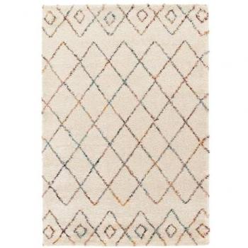 Alfombra Peluda Interior Estilo Bereber Crema y Multicolor Beverly 120 x 170 cm